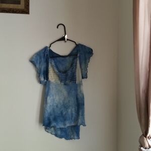 Blouse Women LG Blue Tie-Dye Top Office Academia Church Dinner Any Occasion Y2K
